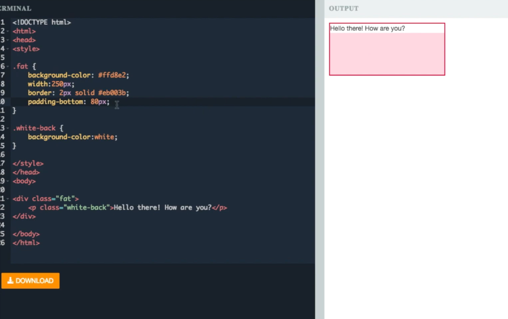 coding on a black background, the words hello there how are you on the left on a white background